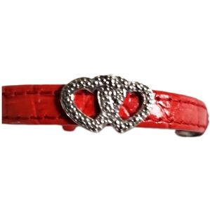 Croc Embossed Leather Bracelet with Double Hearts Red